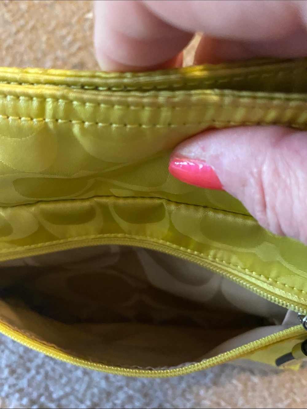 Coach Citrine and Beige Signature Nylon Tote with Front Zip Pocket - Picture 5 of 9